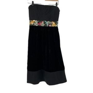 Anthropologie Floreat Velvet Fairy Goth Y2K Strapless Embroidered Floral Silk Bl